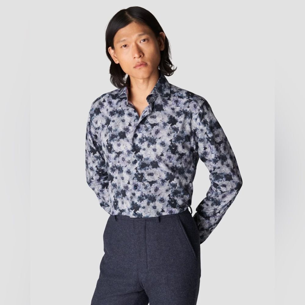 Eton Men’s 39 15.5 Slim Fit Floral Print Cotton Tencel Dress Shirt